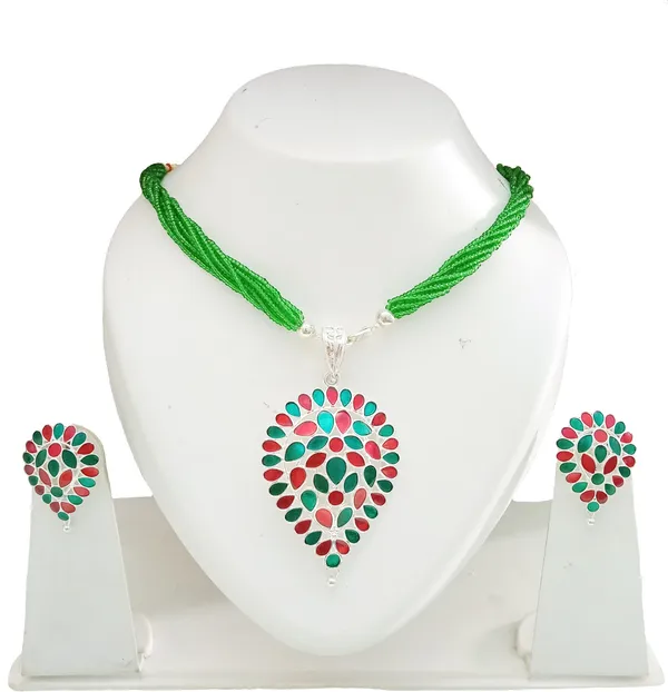 Assamese_Traditional_Silver_Plated_Red-Green_Dugdugi_Tassel_Jewellery_Set_For_Women